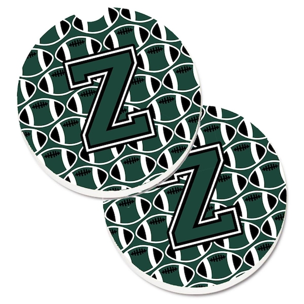 Carolines Treasures Letter Z Football Green and White Cup Holder Car Coaster, PK2 CJ1071-ZCARC - main